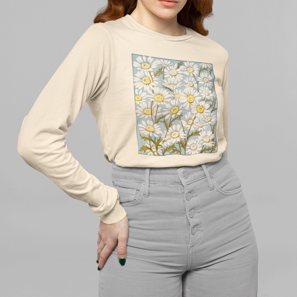 Daisy Flower Blossoms Vintage Art Print Long Sleeve Graphic Tee T-shirt S M L XL